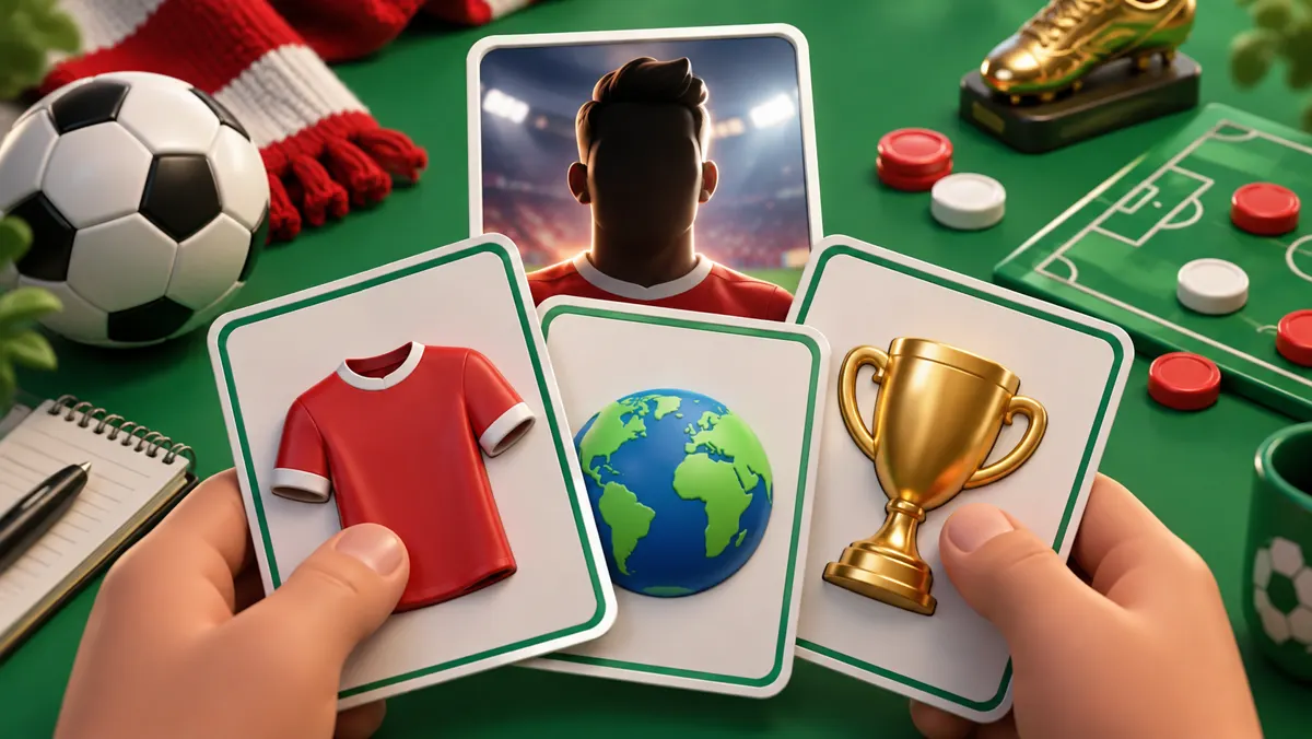بطاقات مسابقة كرة قدم وصورة لاعب مخفية وكرة