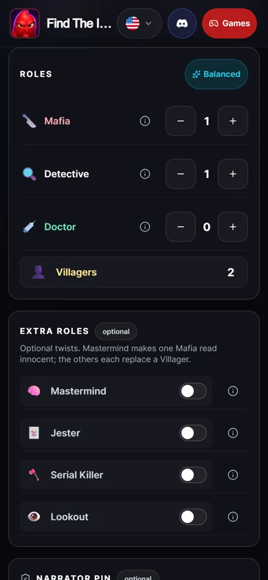 Mafia Game: Roles y ajustes Mafia Game: Roles y ajustes