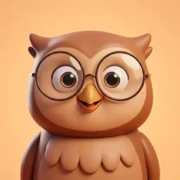 Owl, an animal board character with feathers and glasses