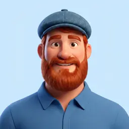 Hugo, a classic board character with red hair, a beard, a mustache and a hat