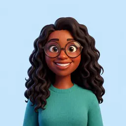 Maya, a classic board character with long curly black hair and glasses